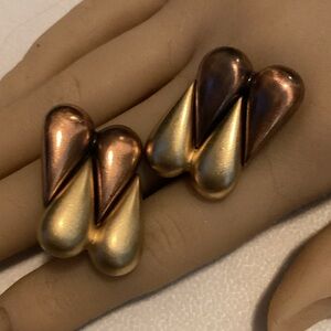 Vintage Yves Saint Laurent Two-Tone Metal Clip Earrrings